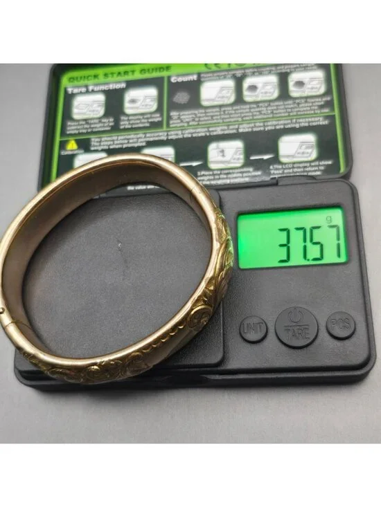 Victorian Gold Filled Scrolled Hinged Bangle Bracelet 7" Heavyweight Signed 37g - Picture 16 of 16